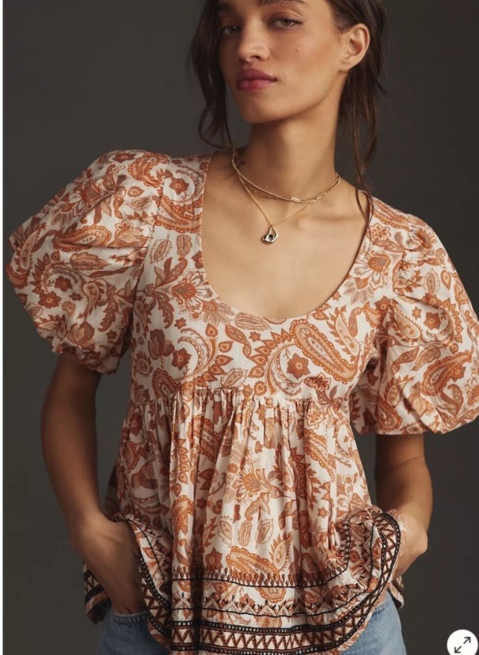 By Anthropologie Puff-Sleeve Babydoll Blouse whimsy spring crisp L